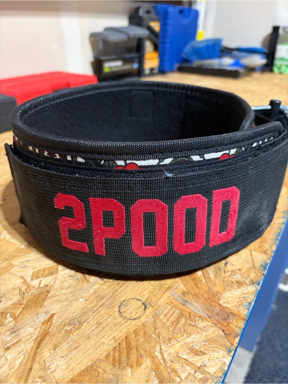 2POOD Black Weightlifting Belt with Red Logo